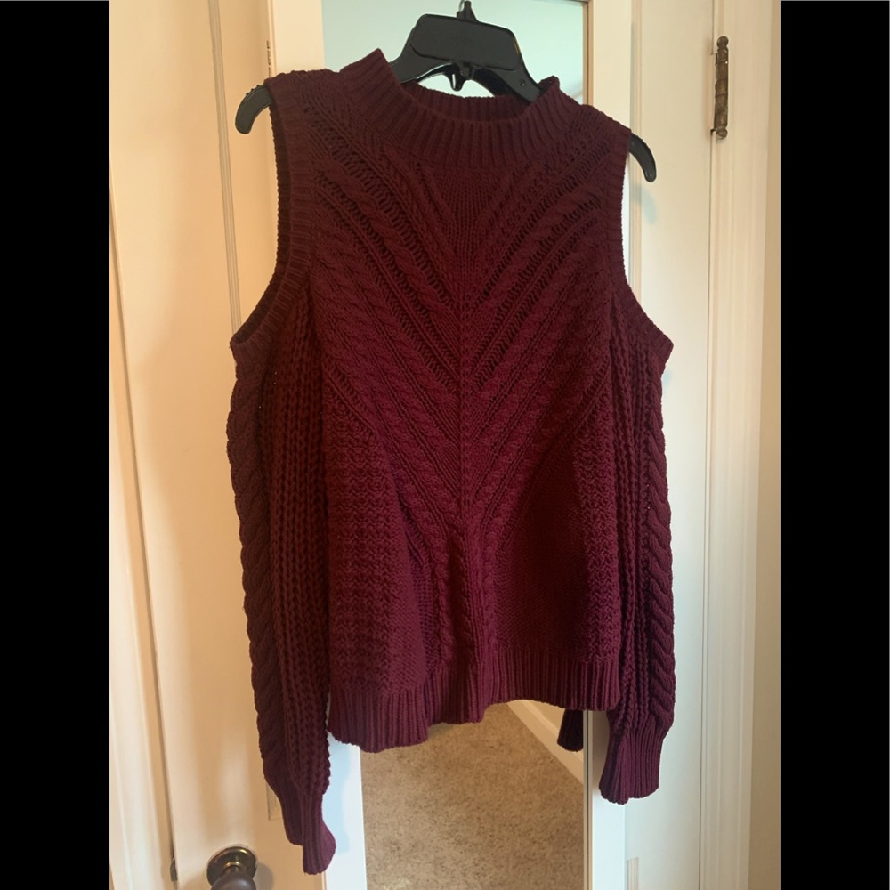 Maroon open shoulder sweater